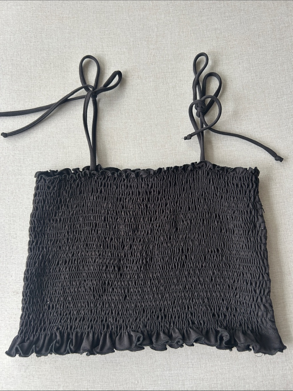Gaze Black Smocked Tie-Strap Crop Top